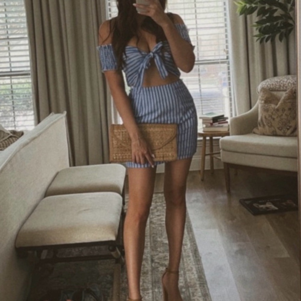 Superdown Blue and White Smocked Top